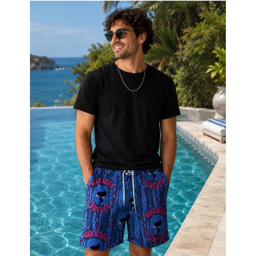 Marvel Black Panther Wakanda Forever Swim Trunks Mens XL 40/42 Graphic Board‎